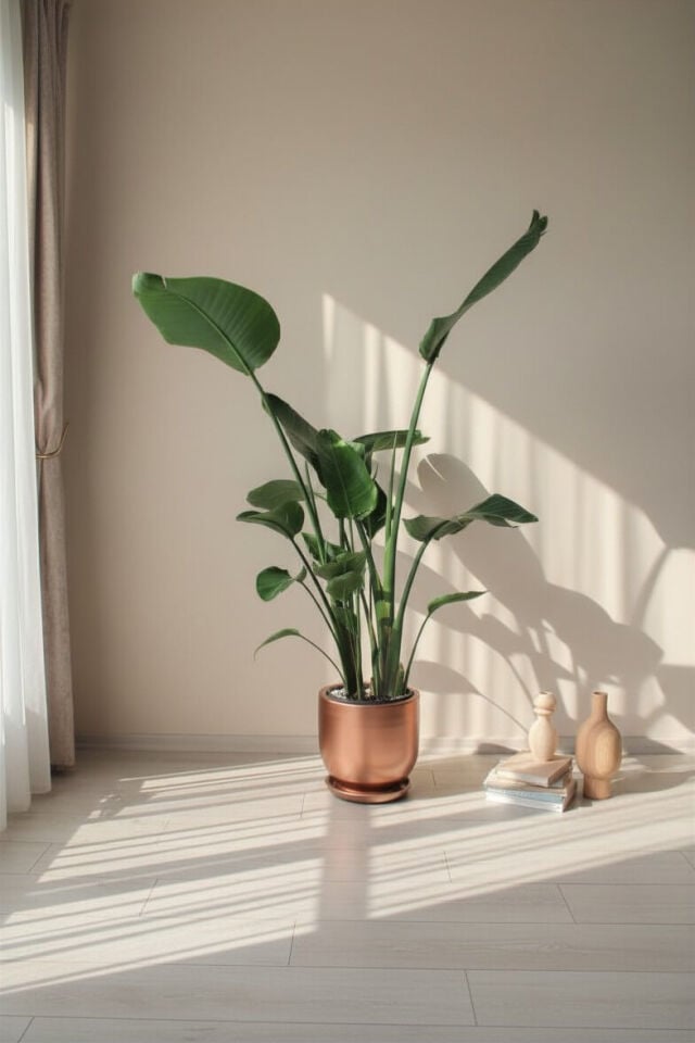 Bronz El Yapımı Saksıda Canlı Strelitzia Nikolay Salon Bitkisi - 172 cm