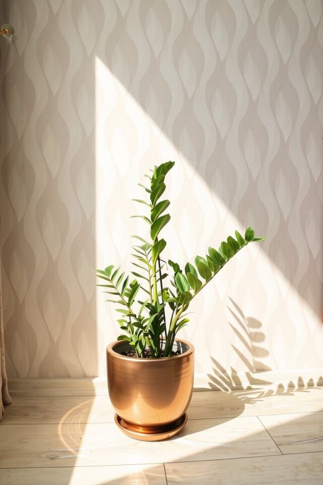 El Yapımı Bronz Altın Saksıda Canlı Zamioculcas Zz Salon Bitkisi (95 cm)